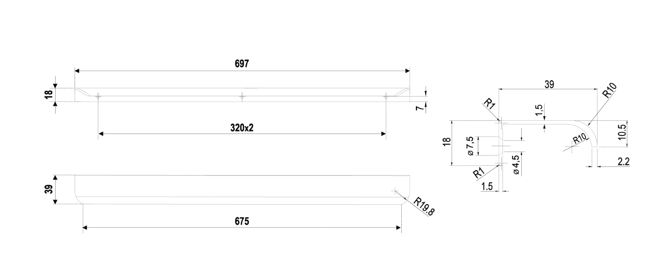 BRD RT110SC.1 ручка торцевая 700 мм MONTE матовый хром SALE