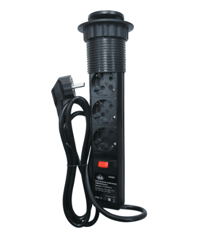 Блок выдвижной вертикальный с 3 розетками, D=60мм, черный