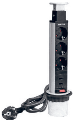 SETE Блок выдвижной вертикальный,3 розетки, 2 USB, серый