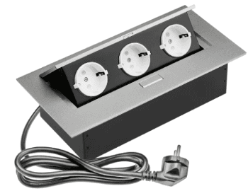 SETE Блок встраиваемый настольный (горизонтальный) 3 гнезда, серый с кабелем