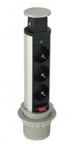 Блок выдвижной вертикальный с 3 розетками, D=60мм, серебро