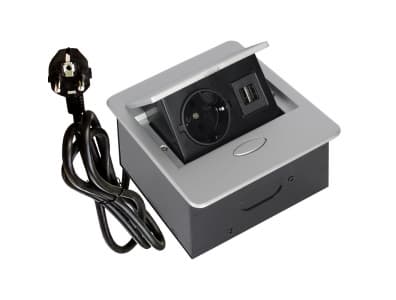 SETE Блок встраиваемый настольный (горизонтальный) 1 гнездо, 2*USB, серый с кабелем