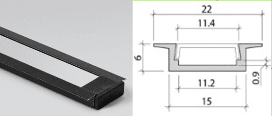 Профиль врезн. под светод. ленту + рас-тель + 2 загл., 2000*22*6мм, черный
