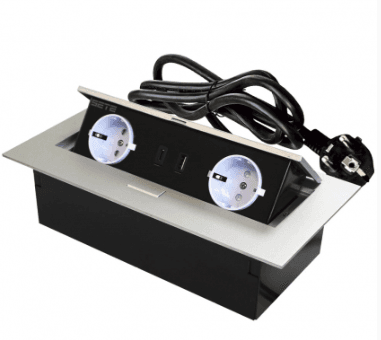 SETE Блок встраиваемый настольный (горизонтальный) 2 гнезда, 1*USB, 1 type C, серый с кабелем